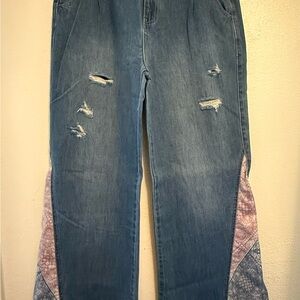 Easel Blue Wide Leg Pants with Purple Accents
